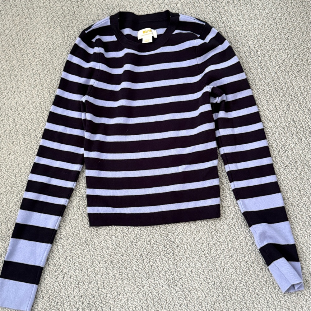 Anthropologie Striped Long-Sleeve Crewneck Top - Black & Light Blue